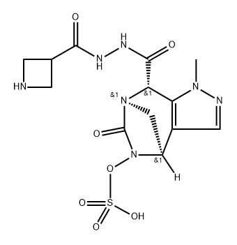 (4R,7R,8S)-4,5,6,8-Tetrahydro-1-methyl-6-oxo5-(sulfooxy)-1H-4,7-methanopyrazolo[3,4-e] [1,3]diazepine-8-carboxylic acid 8-[2-(3- azetidinylcarbonyl)hydrazide] Structure