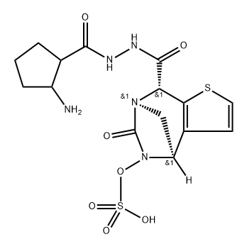 (4R,7R,8R)-4,5,6,8-Tetrahydro-6-oxo-5- (sulfooxy)-4,7-methano-7H-thieno[2,3-e][1,3] diazepine-8-carboxylic acid 8-[2-[(2-aminocyc lopentyl)carbonyl]hydrazide] Structure
