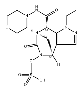 (4R,7R,8S)-1-Ethyl-4,5,6,8-tetrahydro-N-4- morpholinyl-6-oxo-5-(sulfooxy)-1H-4,7- methanopyrazolo[3,4-e][1,3]diazepine-8- carboxamide Struktur