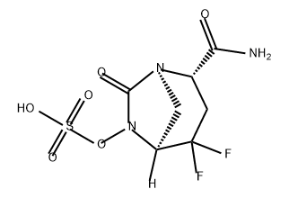 (1 R,2S,5S)-2-(Aminocarbonyl)-4,4-difluoro-7- oxo-1 ,6-diazabicyclo[3.2.1 ]oct-6-yl hydrogen sulfate,1628205-89-9,结构式