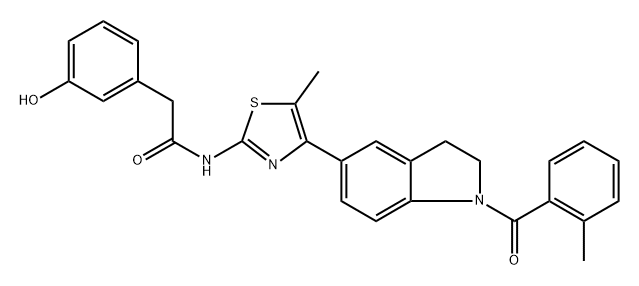 2-(3-hydroxyphenyl)-N-(5-methyl-4-(1-(2-methylbenzoyl)indolin-5-yl)thiazol-2-yl)acetamide,1628465-87-1,结构式