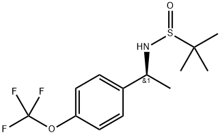 2-Propanesulfinamide, 2-methyl-N-[(1S)-1-[4-(trifluoromethoxy)phenyl]ethyl]-, [S(R)]- Struktur