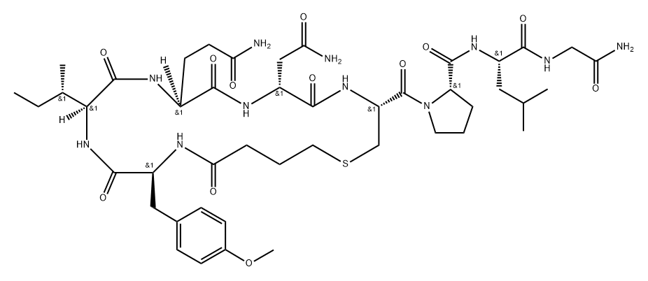 Glycinamide, N-(4-mercapto-1-oxobutyl)-O-methyl-L-tyrosyl-L-isoleucyl-L-glutaminyl-D-asparaginyl-L-cysteinyl-L-prolyl-L-leucyl-, cyclic (1→5)-thioether Structure