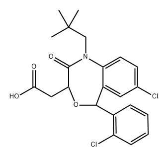 1-ネオペンチル-2-オキソ-5α-(2-クロロフェニル)-7-クロロ-1,2,3,5-テトラヒドロ-4,1-ベンゾオキサゼピン-3β-酢酸 化学構造式