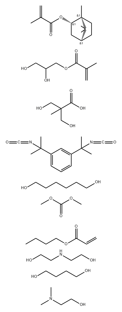 2,3-Dihydroxypropyl 2-methyl-2-propenoate polymer with 1,3-bis(1-isocyanato-1-methylethyl)benzene, 1,4-butanediol, butyl 2-propenoate, dimethyl carbonate, 1,6-hexanediol, 3-hydroxy-2-(hydroxymethyl)-2-methylpropanoic acid, 2,2'-iminobis[ethanol] and rel-(|