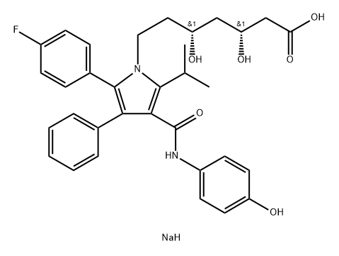 1H-Pyrrole-1-heptanoic acid, 2-(4-fluorophenyl)-β,δ-dihydroxy-4-[[(4-hydroxyphenyl)amino]carbonyl]-5-(1-methylethyl)-3-phenyl-, monosodium salt, (βR,δR)- (9CI) Struktur