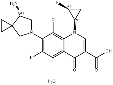 3-Quinolinecarboxylic acid, 7-[(7S)-7-aMino-5-azaspiro[2.4]hept-5-yl]-8-chloro-6-fluoro-1-[(1R,2S)-2-fluorocyclopropyl]-1,4-dihydro-4-oxo-, hydrate (2:1) Structure