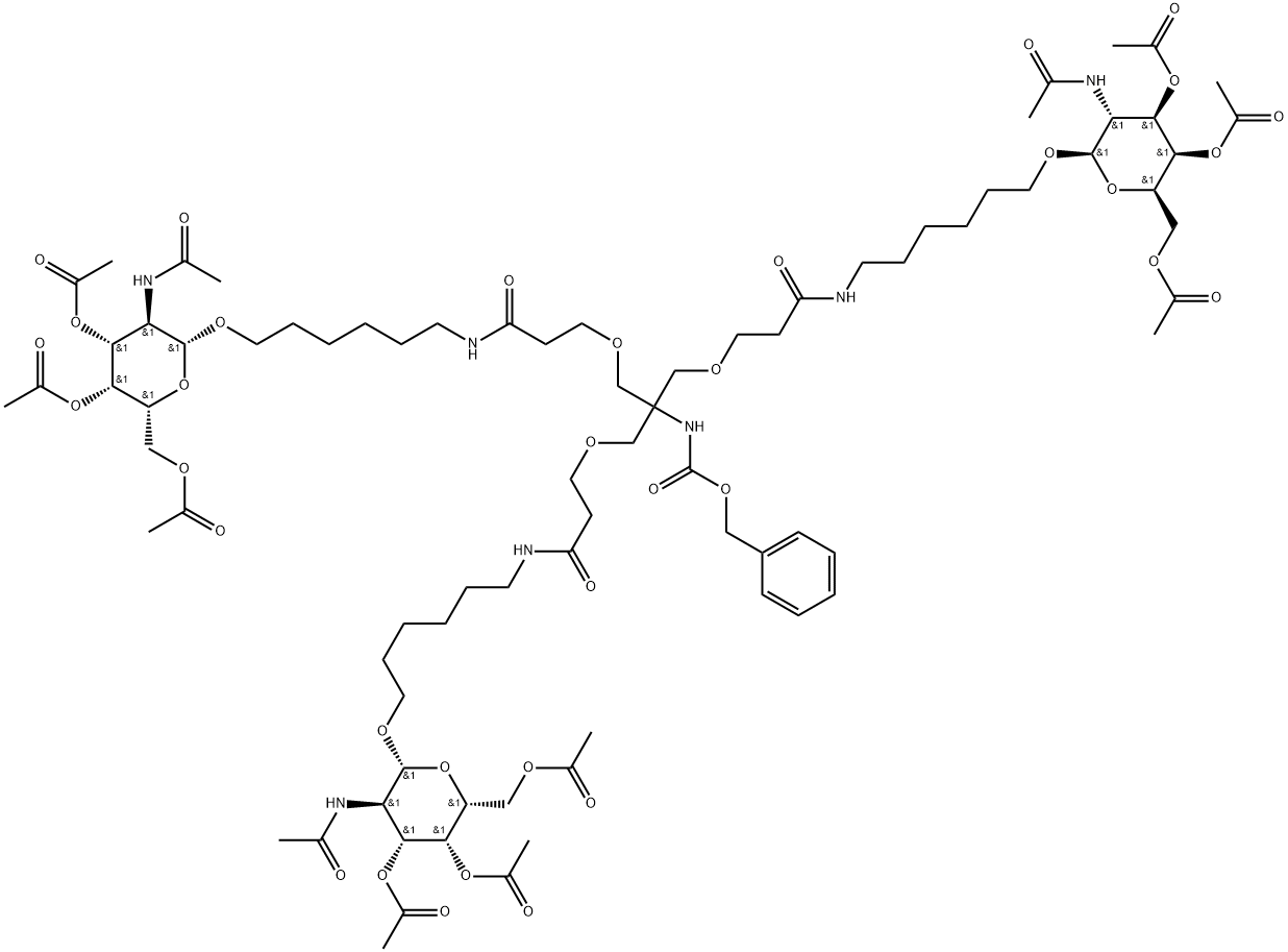 1637413-79-6 Carbamic acid, N-[2-[3-oxo-3-[[6-[[3,4,6-tri-O-acetyl-2-(acetylamino)-2-deoxy-β-D-galactopyranosyl]oxy]hexyl]amino]propoxy]-1,1-bis[[3-oxo-3-[[6-[[3,4,6-tri-O-acetyl-2-(acetylamino)-2-deoxy-β-D-galactopyranosyl]oxy]hexyl]amino]propoxy]methyl]ethyl]-, phenylmethyl ester