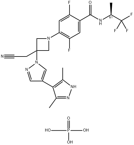 Benzamide, 4-[3-(cyanomethyl)-3-(3',5'-dimethyl[4,4'-bi-1H-pyrazol]-1-yl)-1-azetidinyl]-2,5-difluoro-N-[(1S)-2,2,2-trifluoro-1-methylethyl]-, phosphate (1:1)|POVORCITINIB磷酸盐