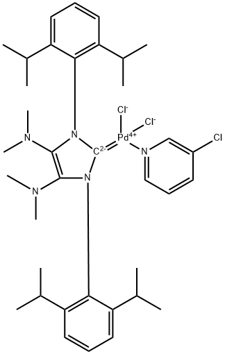 Palladium, [1,3-bis[2,6-bis(1-methylethyl)phenyl]-4,5-bis(dimethylamino)-1,3-dihydro-2H-imidazol-2-ylidene]dichloro(3-chloropyridine-κN)-, (SP-4-1)- Structure