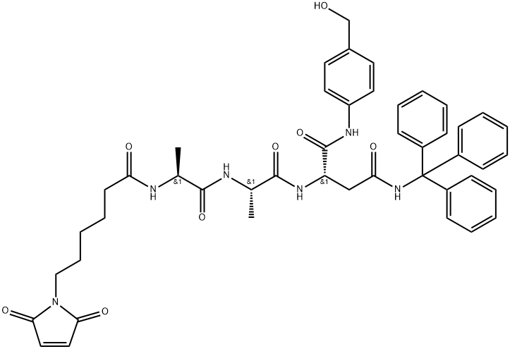 L-Aspartamide, N-[6-(2,5-dihydro-2,5-dioxo-1H-pyrrol-1-yl)-1-oxohexyl]-L-alanyl-L-alanyl-N1-[4-(hydroxymethyl)phenyl]-N4-(triphenylmethyl)- Struktur