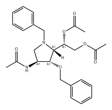 Acetamide, N-5-1,2-bis(acetyloxy)ethyl-4-(phenylmethoxy)-1-(phenylmethyl)-3-pyrrolidinyl-, 3S-3.alpha.,4.beta.,5.beta.(R*)-,163916-56-1,结构式