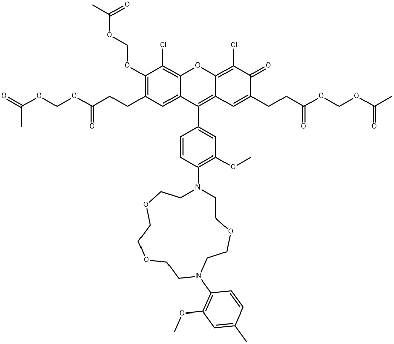 1642554-49-1 3H-Xanthene-2,7-dipropanoic acid, 6-[(acetyloxy)methoxy]-4,5-dichloro-9-[3-methoxy-4-[13-(2-methoxy-4-methylphenyl)-1,4,10-trioxa-7,13-diazacyclopentadec-7-yl]phenyl]-3-oxo-, 2,7-bis[(acetyloxy)methyl] ester