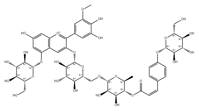 Petunidin 3-Rutinoside(Cis-p-coumarin)glucoside-5- glucoside Struktur