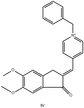 Pyridinium, 4-[(E)-(1,3-dihydro-5,6-dimethoxy-1-oxo-2H-inden-2-ylidene)methyl]-1-(phenylmethyl)-, bromide (1:1) 化学構造式