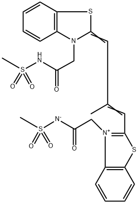 Benzothiazolium, 2-[2-methyl-3-[3-[2-[(methylsulfonyl)amino]-2-oxoethyl]-2(3H)-benzothiazolylidene]-1-propen-1-yl]-3-[2-[(methylsulfonyl)amino]-2-oxoethyl]-, inner salt Struktur
