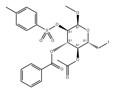 .alpha.-D-Glucopyranoside, methyl 6-deoxy-6-iodo-, 4-acetate 3-benzoate 2-(4-methylbenzenesulfonate) 化学構造式