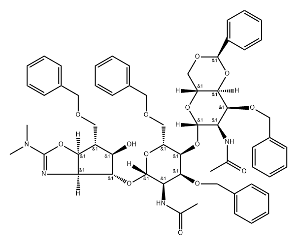 .beta.-D-Allopyranoside, 2-(dimethylamino)-3a,5,6,6a-tetrahydro-5-hydroxy-6-(phenylmethoxy)methyl-4H-cyclopentoxazol-4-yl 2-(acetylamino)-4-O-2-(acetylamino)-2-deoxy-3-O-(phenylmethyl)-4,6-O-(phenylmethylene)-.beta.-D-allopyranosyl-2-deoxy-3,6-bis-O-(phen 化学構造式