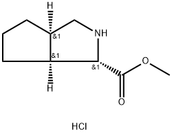 Cyclopenta[c]pyrrole-1-carboxylic acid, octahydro-, methyl ester, hydrochloride (1:1), (1S,3aR,6aS)- Struktur