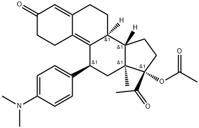 19-Norpregna-4,9-diene-3,20-dione, 17-(acetyloxy)-11-[4-(dimethylamino)phenyl]-, (11α,17α)- 化学構造式