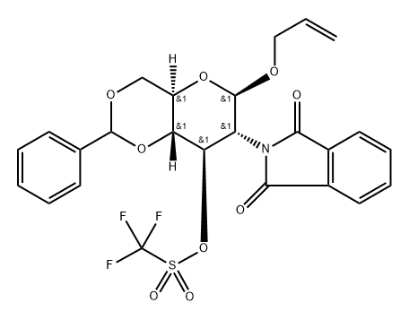 .beta.-D-Glucopyranoside, 2-propenyl 2-deoxy-2-(1,3-dihydro-1,3-dioxo-2H-isoindol-2-yl)-4,6-O-(phenylmethylene)-, 3-(trifluoromethanesulfonate) 结构式