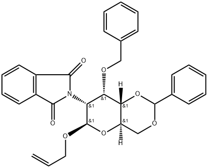 .beta.-D-Allopyranoside, 2-propenyl 2-deoxy-2-(1,3-dihydro-1,3-dioxo-2H-isoindol-2-yl)-3-O-(phenylmethyl)-4,6-O-(phenylmethylene)-,165874-25-9,结构式