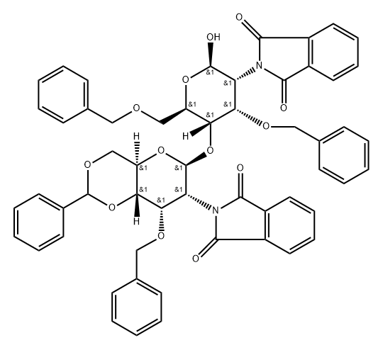 .beta.-D-Allopyranose, 2-deoxy-4-O-2-deoxy-2-(1,3-dihydro-1,3-dioxo-2H-isoindol-2-yl)-3-O-(phenylmethyl)-4,6-O-(phenylmethylene)-.beta.-D-allopyranosyl-2-(1,3-dihydro-1,3-dioxo-2H-isoindol-2-yl)-3,6-bis-O-(phenylmethyl)- Struktur