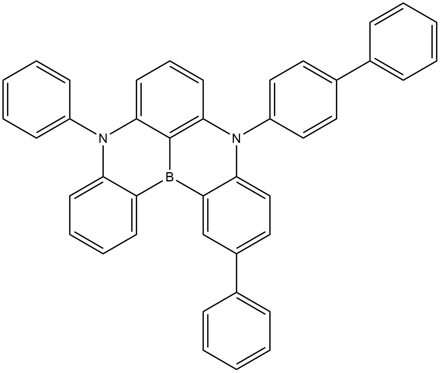 9-([1,1'-联苯]-4-基)-5,12-二苯基-5,9-二氢-5,9-双氮杂-13B-硼萘[3,2,1-DE]蒽 结构式