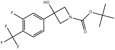 1-Azetidinecarboxylic acid, 3-[3-fluoro-4-(trifluoromethyl)phenyl]-3-hydroxy-, 1,1-dimethylethyl ester 化学構造式