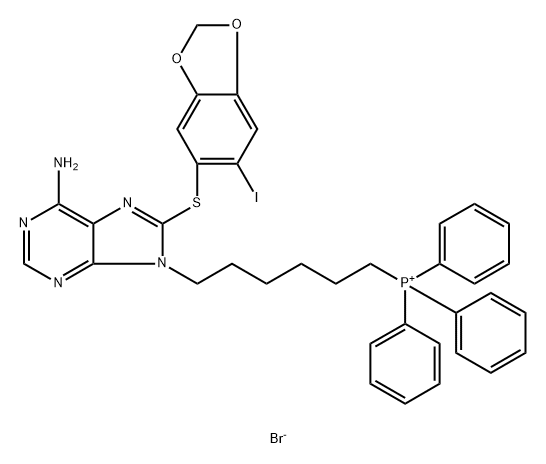 Phosphonium, [6-[6-amino-8-[(6-iodo-1,3-benzodioxol-5-yl)thio]-9H-purin-9-yl]hexyl]triphenyl-, bromide (1:1) Structure