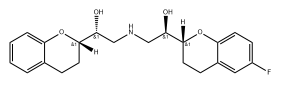 (R)-1-((S)-Chroman-2-yl)-2-(((R)-2-((R)-6-fluorochroman-2-yl)-2-hydroxyethyl)amino)ethan-1-ol 化学構造式