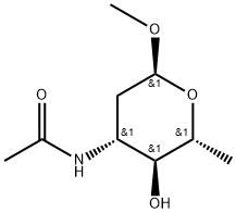 メチル3-(アセチルアミノ)-2,3,6-トリデオキシ-α-D-arabino-ヘキソピラノシド 化学構造式