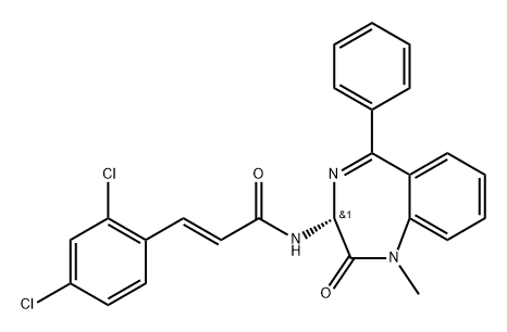 N-[(3R)-2,3-ジヒドロ-1-メチル-2-オキソ-5-フェニル-1H-1,4-ベンゾジアゼピン-3-イル]-2,4-ジクロロシンナムアミド 化学構造式