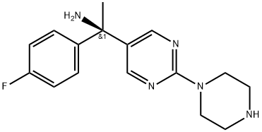 5-Pyrimidinemethanamine, α-(4-fluorophenyl)-α-methyl-2-(1-piperazinyl)-, (αR)- 结构式