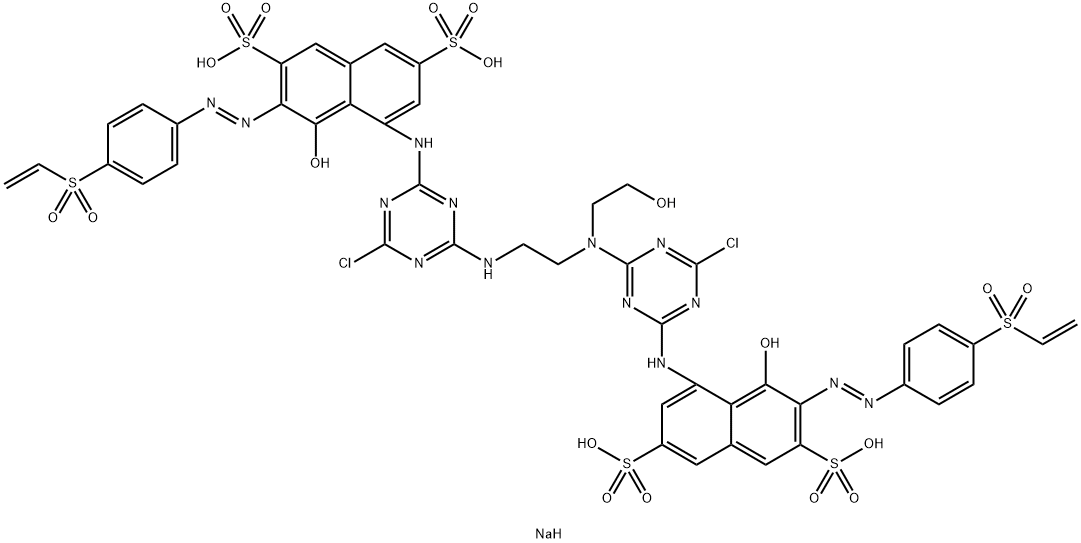 2,7-Naphthalenedisulfonic acid, 5-4-chloro-6-2-4-chloro-6-7-4-(ethenylsulfonyl)phenylazo-8-hydroxy-3,6-disulfo-1-naphthalenylamino-1,3,5-triazin-2-ylaminoethyl(2-hydroxyethyl)amino-1,3,5-triazin-2-ylamino-3-4-(ethenylsulfonyl)phenylazo-4-hydroxy-, sodium  Struktur