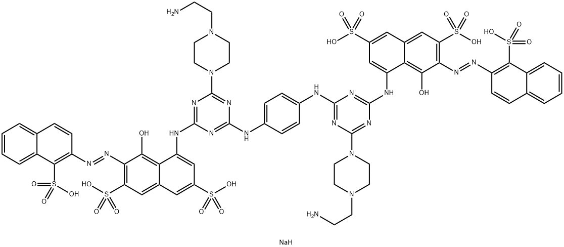 2,7-Naphthalenedisulfonic acid, 4,4-1,4-phenylenebisimino6-4-(2-aminoethyl)-1-piperazinyl-1,3,5-triazine-4,2-diyliminobis5-hydroxy-6-(1-sulfo-2-naphthalenyl)azo-, sodium salt 结构式