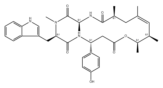 Cyclo[(3R)-3-(4-hydroxyphenyl)-β-alanyl-(2S,4E,6R,7R)-7-hydroxy-2,4,6-trimethyl-4-octenoyl-L-alanyl-N-methyl-D-tryptophyl]|壳酯酰胺 C