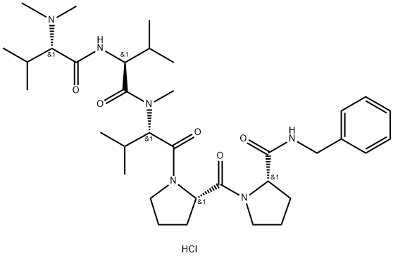 L-Prolinamide, N,N-dimethyl-L-valyl-L-valyl-N-methyl-L-valyl-L-prolyl-N-(phenylmethyl)-, hydrochloride (1:1) Structure