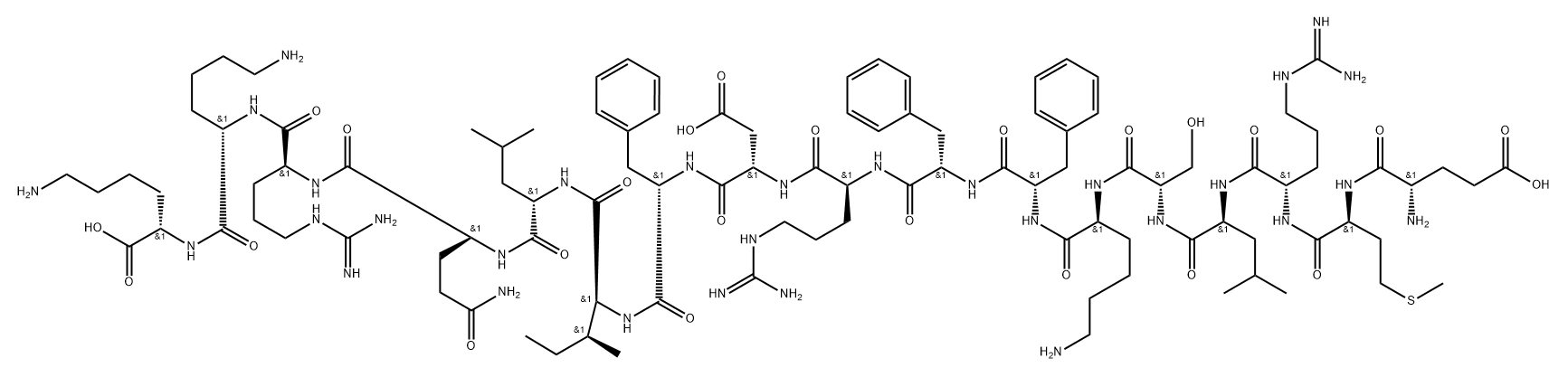 L-Lysine, L-α-glutamyl-L-methionyl-L-arginyl-L-leucyl-L-seryl-L-lysyl-L-phenylalanyl-L-phenylalanyl-L-arginyl-L-α-aspartyl-L-phenylalanyl-L-isoleucyl-L-leucyl-L-glutaminyl-L-arginyl-L-lysyl-,172889-49-5,结构式