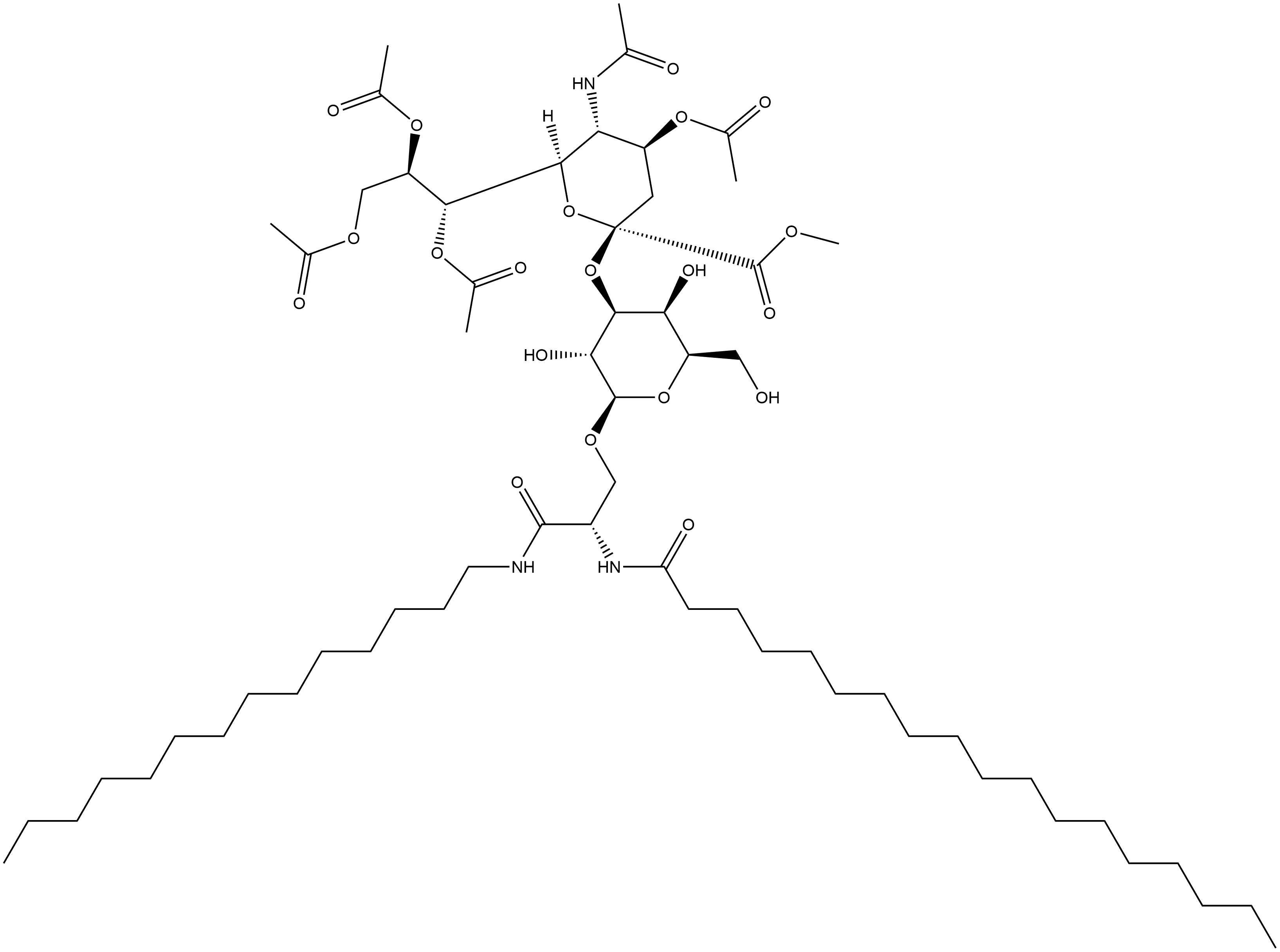 (S)-N-[1-[[[3-O-(N-acetyl-4,7,8,9-tetra-O-acetyl-1-methyl-α-neuraminosyl)-β-D-galactopyranosyl]oxy]methyl]-2-oxo-2-(tetradecylamino)ethyl]-Octadecanamide,173029-43-1,结构式
