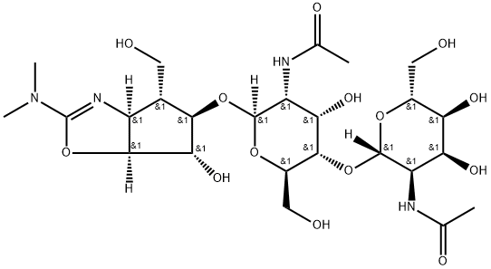 .beta.-D-Allopyranoside, 2-(dimethylamino)-3a,5,6,6a-tetrahydro-6-hydroxy-4-(hydroxymethyl)-4H-cyclopentoxazol-5-yl 2-(acetylamino)-4-O-2-(acetylamino)-2-deoxy-.beta.-D-allopyranosyl-2-deoxy-, 3aS-(3a.alpha.,4.alpha.,5.beta.,6.alpha.,6a.alpha.)-,173356-58-6,结构式