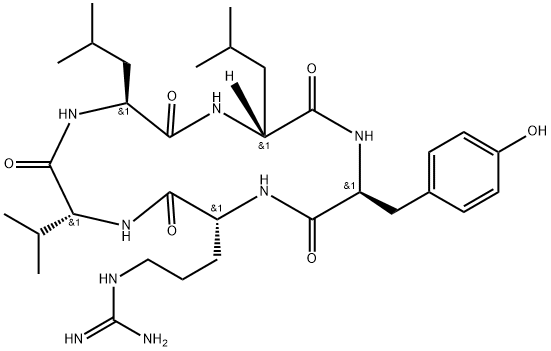 Cyclo(D-arginyl-D-valyl-L-leucyl-D-leucyl-L-tyrosyl) (9CI) Struktur