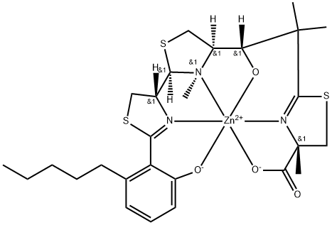 Zinc, [(4S)-2-[(2S)-2-[(2R,4R)-2-[(4R)-4,5-dihydro-2-[2-(hydroxy-κO)-6-pentylphenyl]-4-thiazolyl-κN3]-3-methyl-4-thiazolidinyl-κN3]-2-(hydroxy-κO)-1,1-dimethylethyl]-4,5-dihydro-4-methyl-4-thiazolecarboxylato(2-)-κN3,κO4]-, (OC-6-26-A)- (9CI) Structure