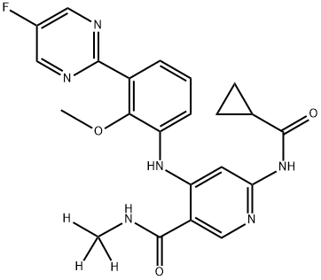 6-(cyclopropanecarboxamido)-4-((3-(5-fluoropyrimidin-2-yl)-2-methoxyphenyl)amino)-N-(methyl-d3)nicotinamide Structure