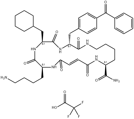 1,4,7,10,15-Pentaazacycloeicos-12-ene-16-carboxamide, 9-(4-aminobutyl)-3-[(4-benzoylphenyl)methyl]-6-(cyclohexylmethyl)-2,5,8,11,14-pentaoxo-, (3R,6S,9S,12E,16S)-, 2,2,2-trifluoroacetate (1:1)|1,4,7,10,15-Pentaazacycloeicos-12-ene-16-carboxamide, 9-(4-aminobutyl)-3-[(4-benzoylphenyl)methyl]-6-(cyclohexylmethyl)-2,5,8,11,14-pentaoxo-, (3R,6S,9S,12E,16S)-, 2,2,2-trifluoroacetate (1:1)