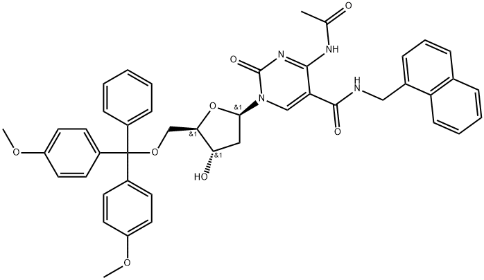 N-Acetyl-5′-O-[bis(4-methoxyphenyl)phenylmethyl]-2′-deoxy-5-[[(1-naphthalenylmethyl)amino]carbonyl]cytidine Structure