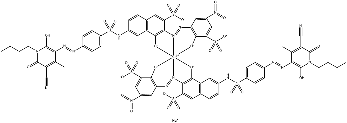 Chromate(5-), bis6-4-(1-butyl-5-cyano-1,6-dihydro-2-hydroxy-4-methyl-6-oxo-3-pyridinyl)azophenylsulfonylamino-4-hydroxy-3-(2-hydroxy-5-nitro-3-sulfophenyl)azo-2-naphthalenesulfonato(4-)-, pentasodium,178452-71-6,结构式