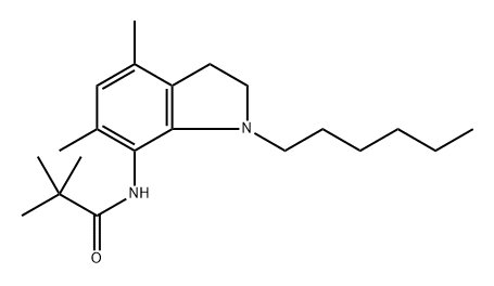 N-(1-Hexyl-2,3-dihydro-4,6-dimethyl-1H-indol-7-yl)-2,2-dimethylpropanamide Struktur