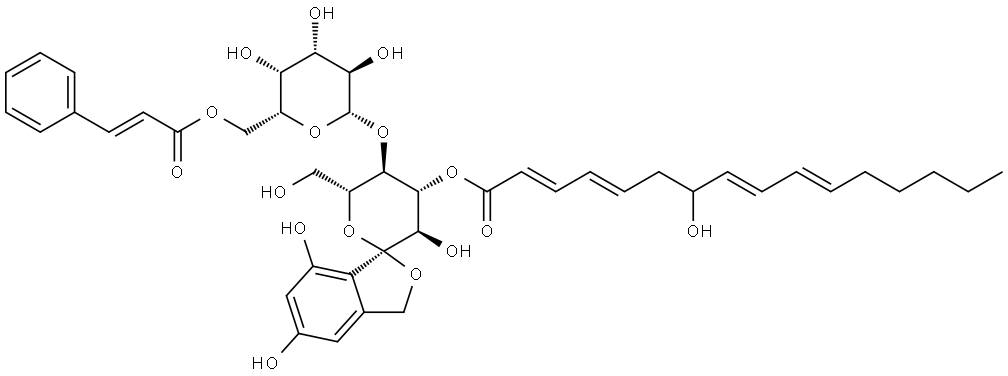 178494-90-1 β-D-Galactopyranoside, (1S,3'R,4'R,5'R,6'R)-3',4',5',6'-tetrahydro-3',5,7-trihydroxy-6'-(hydroxymethyl)-4'-[[(2E,4E,8E,10E)-7-hydroxy-1-oxo-2,4,8,10-hexadecatetraenyl]oxy]spiro[isobenzofuran-1(3H),2'-[2H]pyran]-5'-yl, 6-[(2E)-3-phenyl-2-propenoate] (9CI)