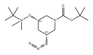 1-Piperidinecarboxylic acid, 3-azido-5-[[(1,1-dimethylethyl)dimethylsilyl]oxy]-, 1,1-dimethylethyl ester, (3R,5S)- Structure